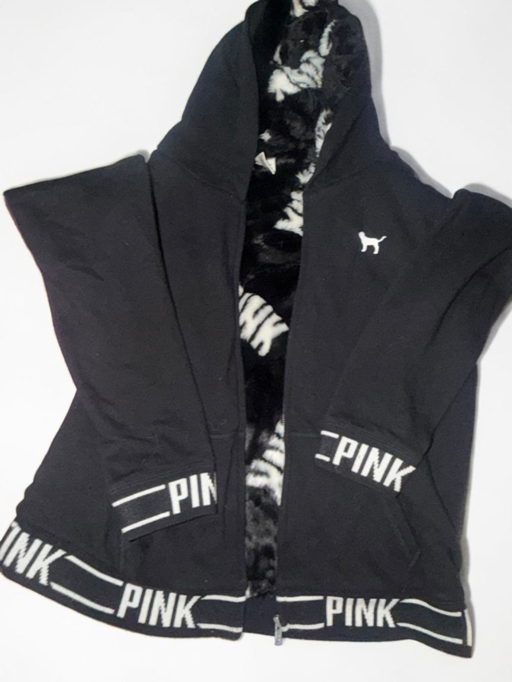 Victoria’s Secret PINK Sherpa Lined Zip Jacket Size Large Black - Picture 4 of 6